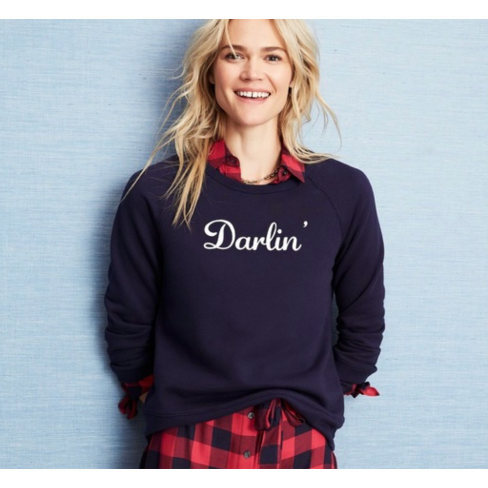 DRAPER JAMES Darlin' Sweatshirt Navy Blue Womens Small Preppy Reese Witherspoon
